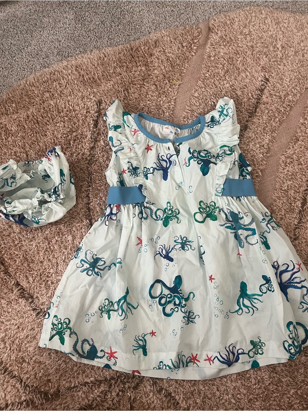 BNWOT Oso & Me Girls' Sea Life Octopus Print Dress in Light Blue